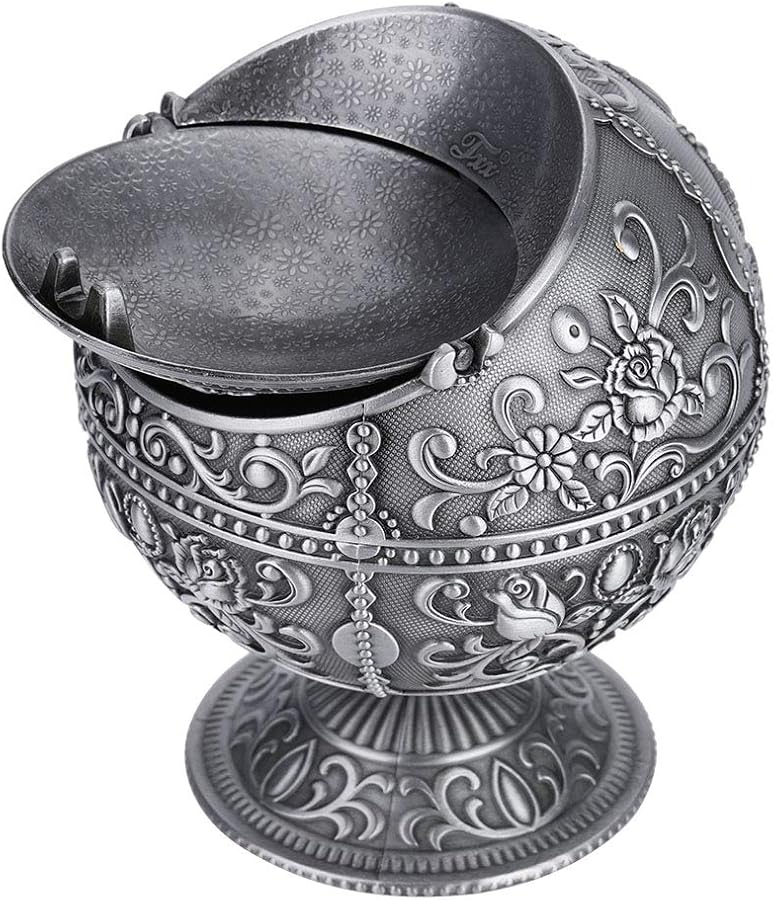 صحن رماد معدني مقاوم للرياح كلاسيكي مع غطاء، علبة قصدير محمولة، بلون القلعة، نمط كرة مستديرة، هدية - Image 2